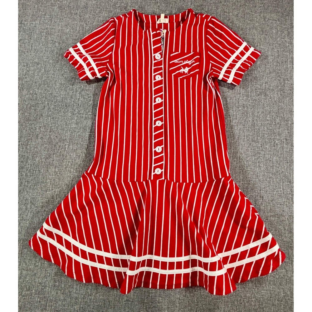 Finding Foxtale Dress Baseball Stripe Drop Waist Team Player Red Girls Size 12